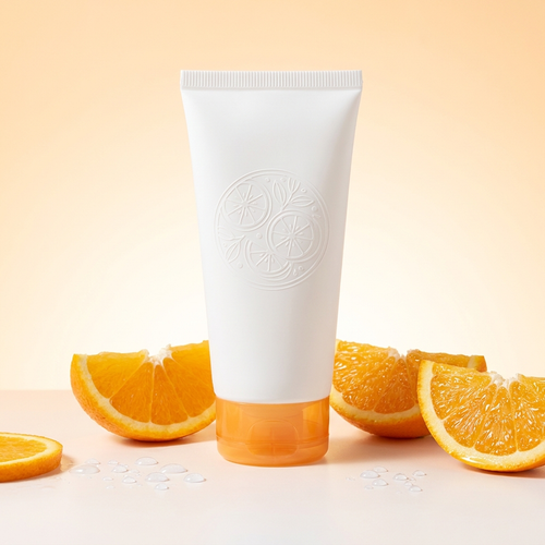 GlassGlow orange exfoliating peeling gel tube with citrus styling
