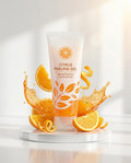 Orange Glow peeling gel tube with fresh orange slices and gel splash