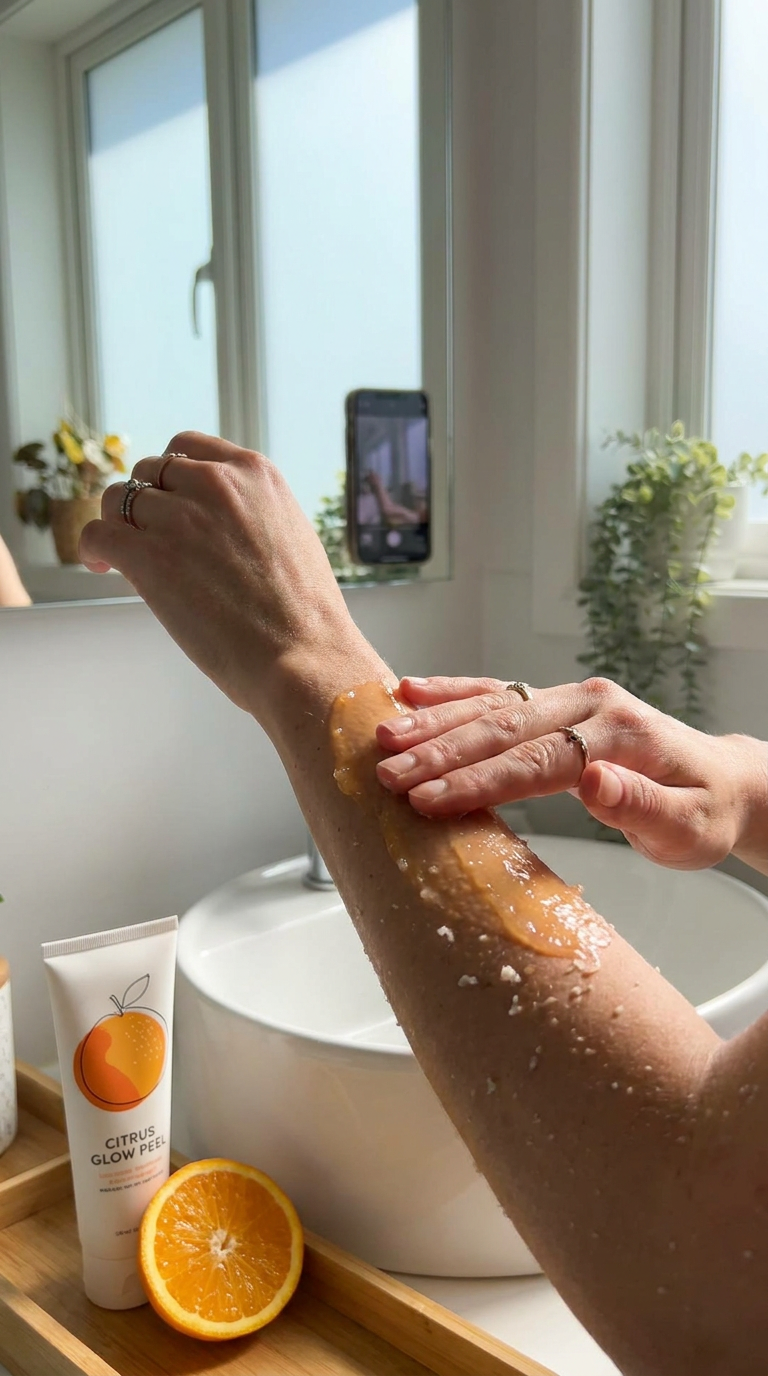 Applying orange peeling gel on skin showing gentle exfoliation
